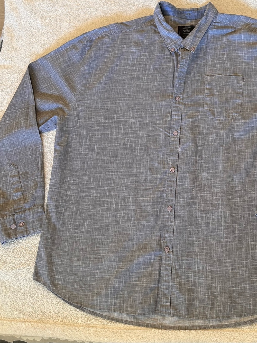 Casual Long-Sleeve Gray Textured Button-Down Shirt XXL